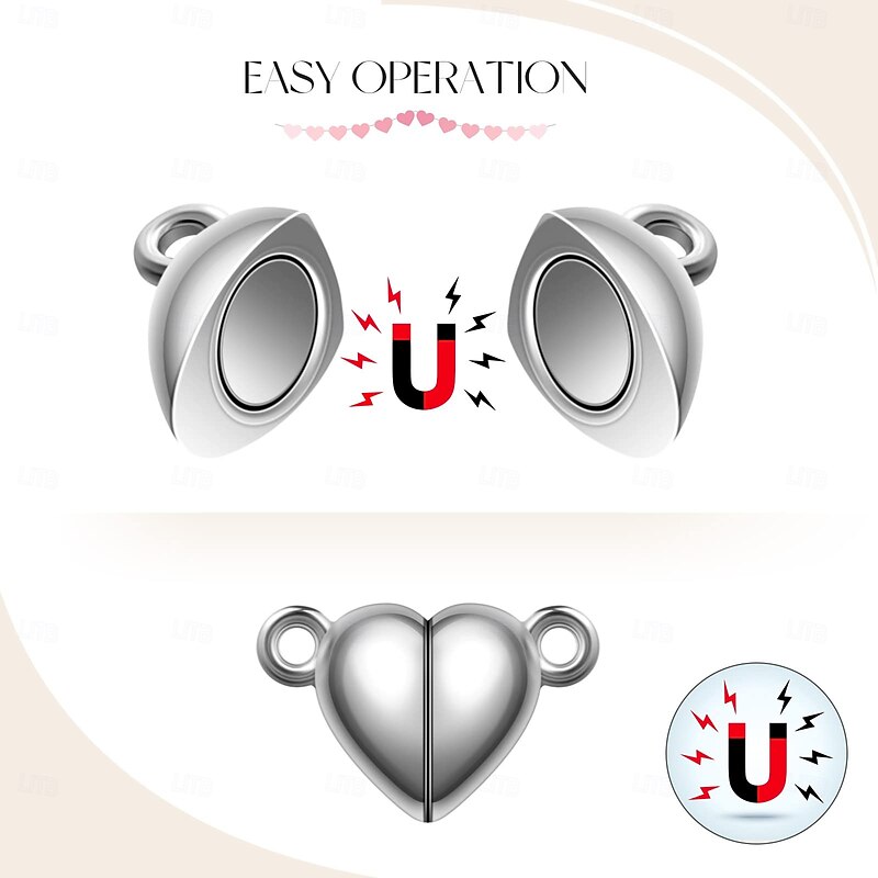 48 Pieces Heart Shaped Magnetic Clasps for Jewelry Gold Silver Bracelet Clasps Closures Magnetic Breakaway Converter for Bracelet Necklace DIY Making Wedding Jewelry Accessories3