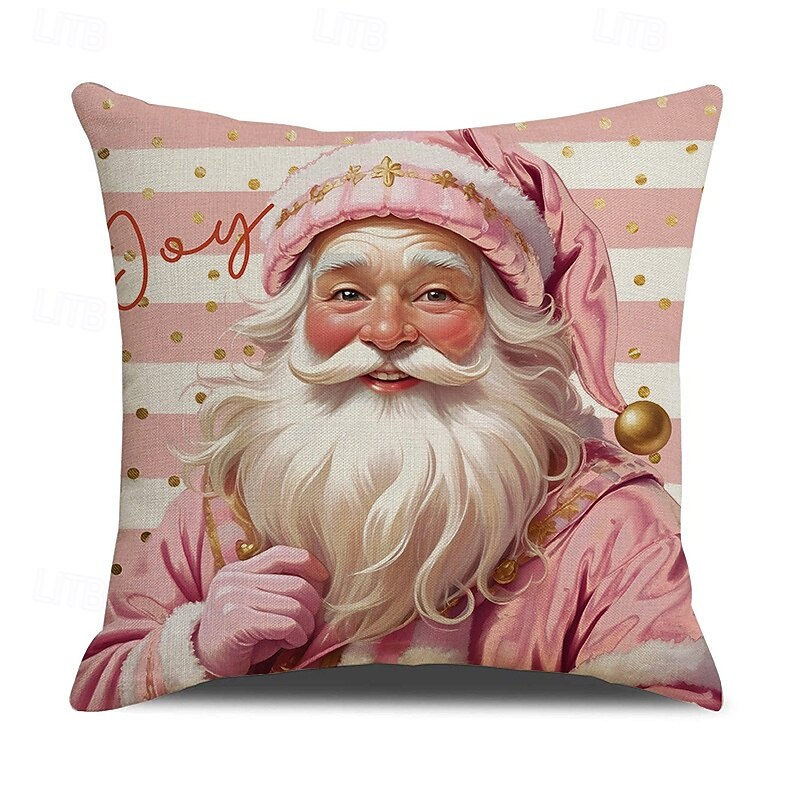 Hot Christmas Pillow Covers Set, Pink Snowman Print Decorative Linen Sofa Cushions, Durable & Stain-Resistant, Living Room Holiday Throw Pillows3