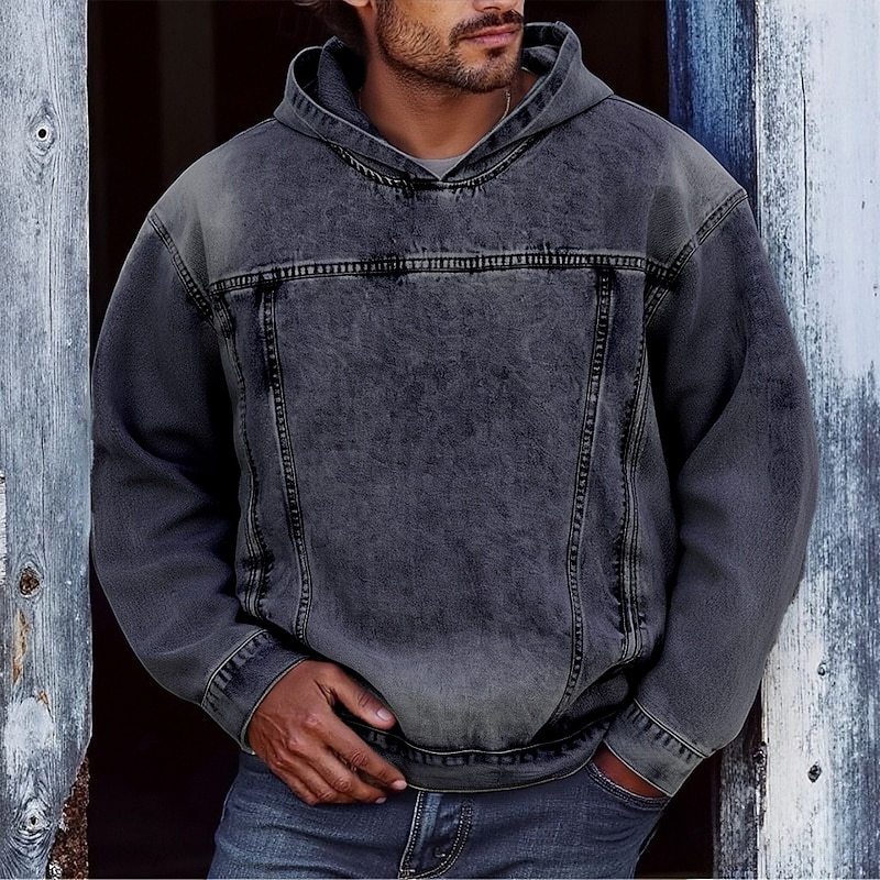 Men's Pullover Hoodie Sweatshirt Distressed Hoodie Black Blue Hooded Plain Pocket Casual Daily Going out Polyester Streetwear Casual Fall & Winter Clothing Apparel Hoodies Sweatshirts2