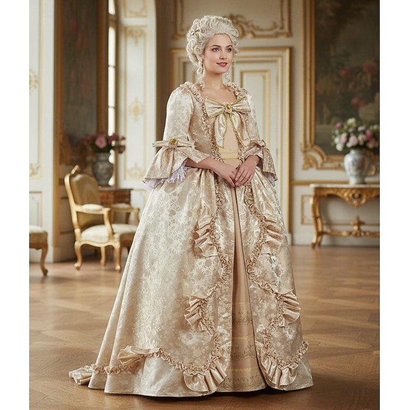 Rococo Renaissance Colonial Period Fancy Costume Ball Gown Prom Dress Plus Size Witch Queen Princess Jacquard Fancy Dress Women's Royal Halloween Carnival Performance Masquerade Ren Faire Adults'