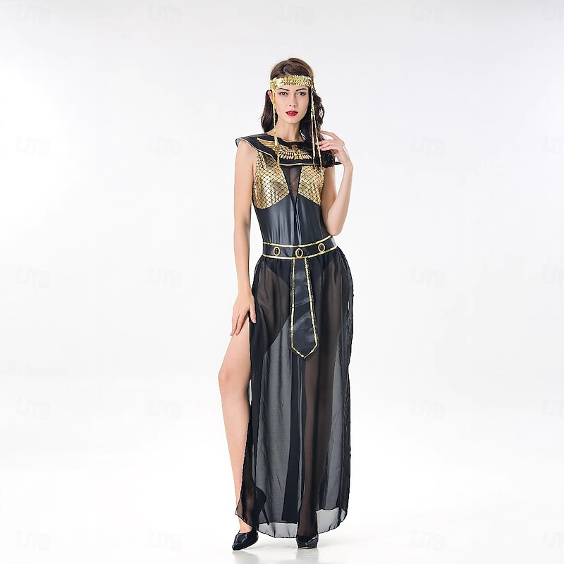 Ancient Egypt Regency Dress Fancy Costume Cleopatra Goddess Fancy Dress Women's Fantasy Halloween Carnival Performance Party Adults Dress Necklace Headband3