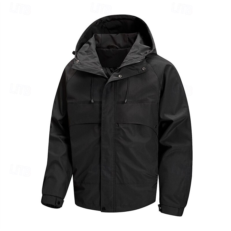 Men's Outdoor Jacket Raincoat Hiking Jacket Daily Hiking Windproof Rainproof Pocket Spring Fall Plain Fashion Classic Hooded Regular Black Yellow Light Purple Green Khaki Jacket2