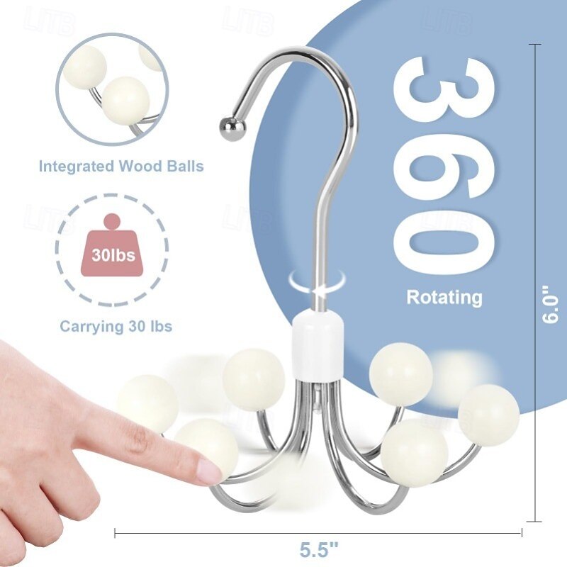 2/4 Pcs Purse Organizer 360 Swivel Hoodie – 6-Prong Rotating Closet Hooks, Multi-Functional Home and Dorm Storage Organizer for Clothes, Bags, and Daily Use2