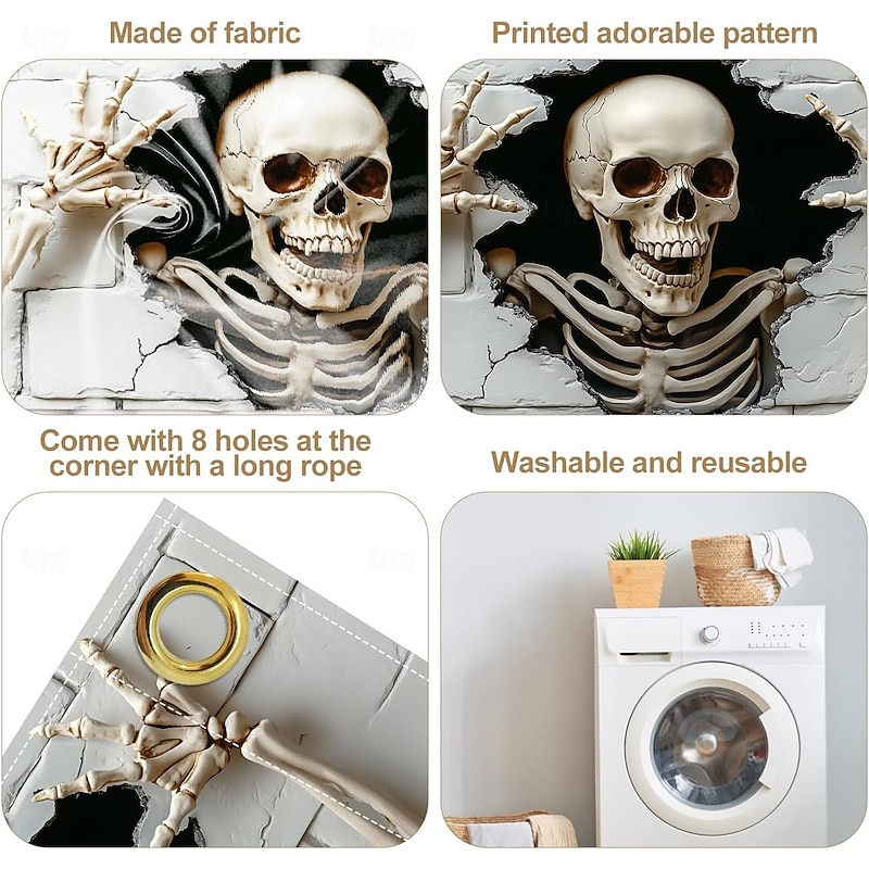 Halloween Garage Door Cover White Skull Hanging Tapestry Haunted House Decoration Creepy Outdoor Halloween Decor Spooky Horror Party Supplies for Yard Garden Garage Entrance3