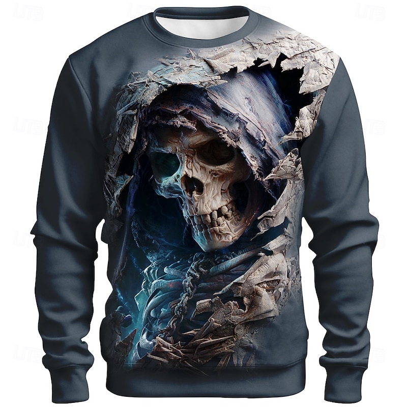 Halloween Men's Grim Reaper 3D Sweatshirt Punk Party Crew Neck Vacation Blue Purple Crewneck 3D All Seasons Designer
