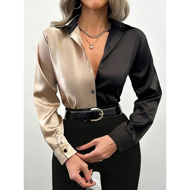 Women's Shirt Work Shirt Graphic Geometric Elegant Stylish Casual Long Sleeve Shirt Collar Regular Tops Work Party Evening Wear Daily Glitter White Khaki Spring, Fall, Winter, Summer