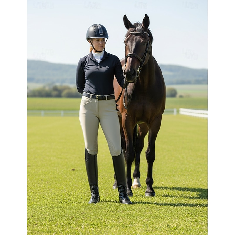 Women's Black Faux Leather Equestrian Riding Boots with Zipper Closure - Tall Knee-High Horseback Riding Boots for Outdoor and Casual Wear4