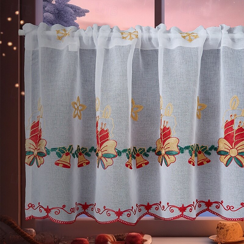 Christmas Cafe Curtains, American Style Holiday Theme Printed Drapes, Rectangular Blackout Window Curtain, Decorative Fabric Panel, Ready Made for Home Decor3