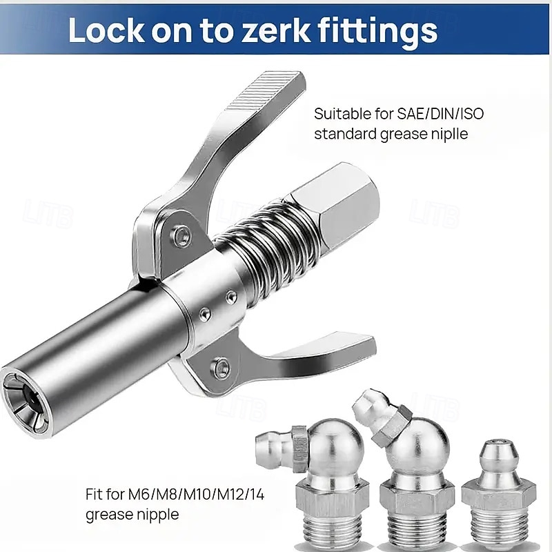 Self-Locking High-Pressure Grease Gun Kit with Dual Handle Coupler, Heavy-Duty Locking Grease Gun Adapter and 11.81inch Flexible Spring Hose, Compatible with All Grease Guns2