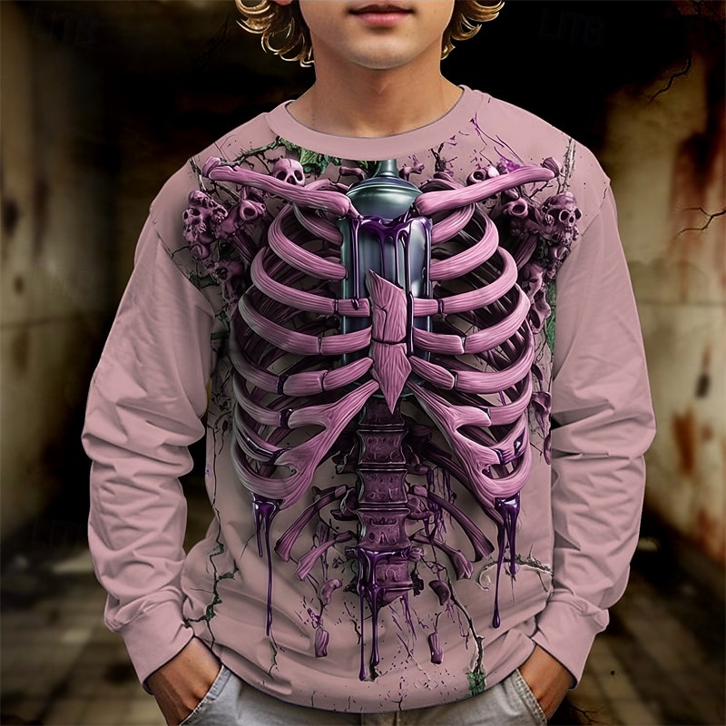 Halloween Boys' 3D Skull T shirt Tee Long Sleeve Spring Fall Fashion Basic Kids 4-12 Years Crew Neck Outdoor Casual Daily Regular Fit4