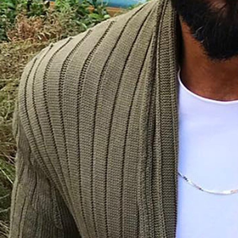 Men's Sweater Cardigan Sweater Ribbed Knit Regular Tops Knitted Plain Collarless Vacation Fashion Casual Daily Wear Clothing Apparel Fall Winter Military Green S M L2