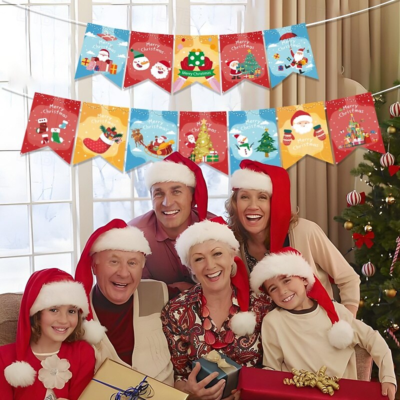 Christmas Pennant Flags, Triangle Bunting Banner, Holiday Party Decoration, Festive Store and Home Xmas Hanging Flags3