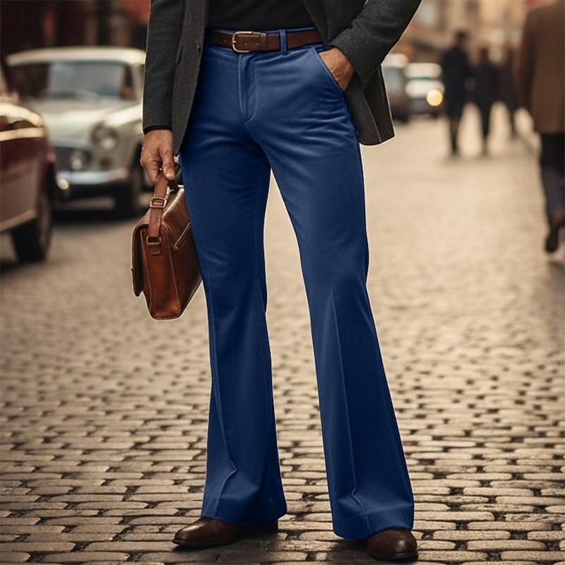 Men's Trousers Dress Pants Bell Bottom Flared Pants Velvet Pants Pocket Plain Comfort Breathable Full Length Formal Outdoor Party Fashion Streetwear Royal Blue Green Inelastic2