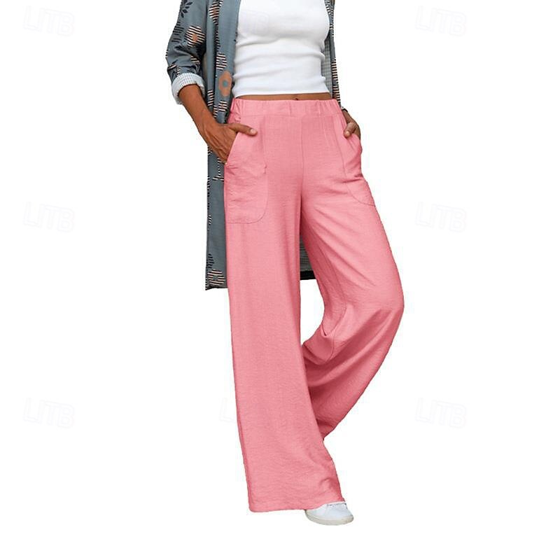 Women's Culottes Wide Leg Chinos Streetwear Casual Full Length Medium Waist Plain Pocket Elastic Waist Comfortable Stretchy Outdoor Vacation Daily Light Gray Dark-Gray Apricot Black Fall Winter Loose4