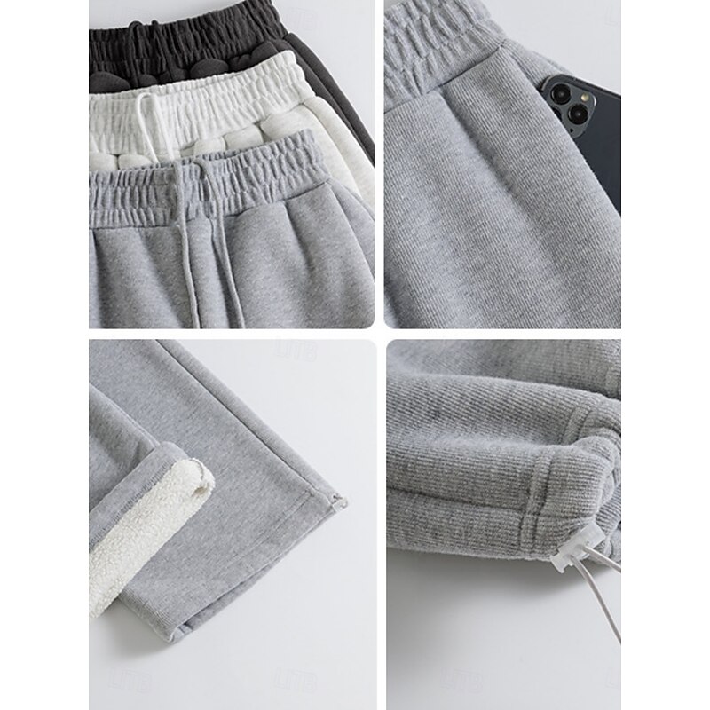 Women's Sweatpants Fleece Pants Chinos Fashion Streetwear Basic Full Length High Waist Plain Pocket Elastic Waistband Comfy Soft Comfortable High Elasticity Outdoor Street Winter Dark-Gray Light Grey2