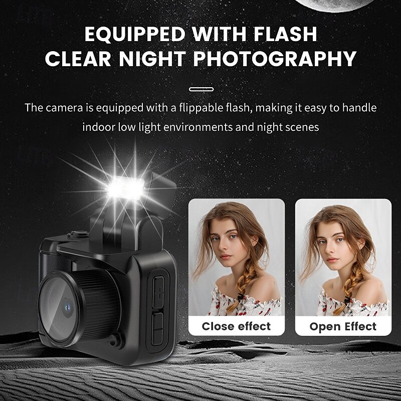 HD 1080P retro mini digital camera for students portable keychain with flash and mobile battery compartment for photo and video recording.4