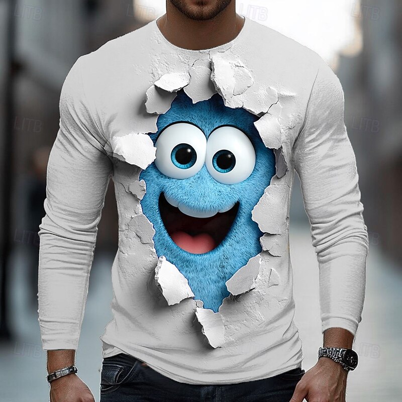 Men's Optical Illusion 3D Funny Emotes T Shirt Short Sleeve T shirt 3D Print Crew Neck Shirt Exaggerated Designer Party Daily Holiday White Yellow Summer Spring All Seasons Clothing Apparel S M L XL