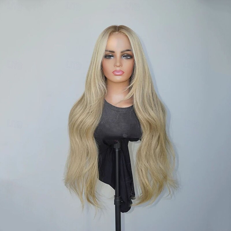 Unprocessed Virgin Hair 5x5 Closure 13x4 Lace Front Wig Middle Part Brazilian Hair Wavy Blonde Wig 130% 150% Density Ombre Hair 100% Virgin Glueless Pre-Plucked For Women Long Human Hair Lace Wig4