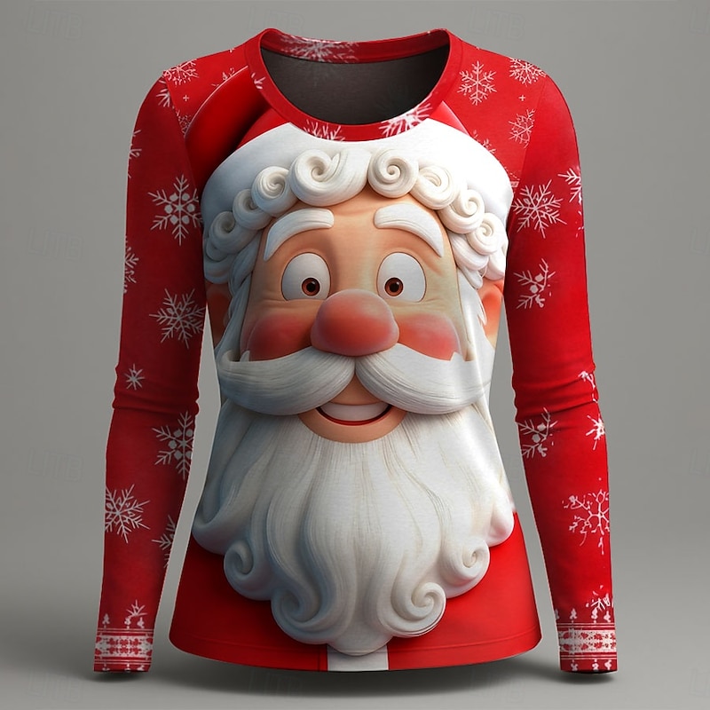 Christmas Women's T Shirt Graphic Santa Claus Christmas Fashion Casual Long Sleeve Crew Neck Regular Tops Daily Weekend Print White Yellow Red Summer Spring Fall2