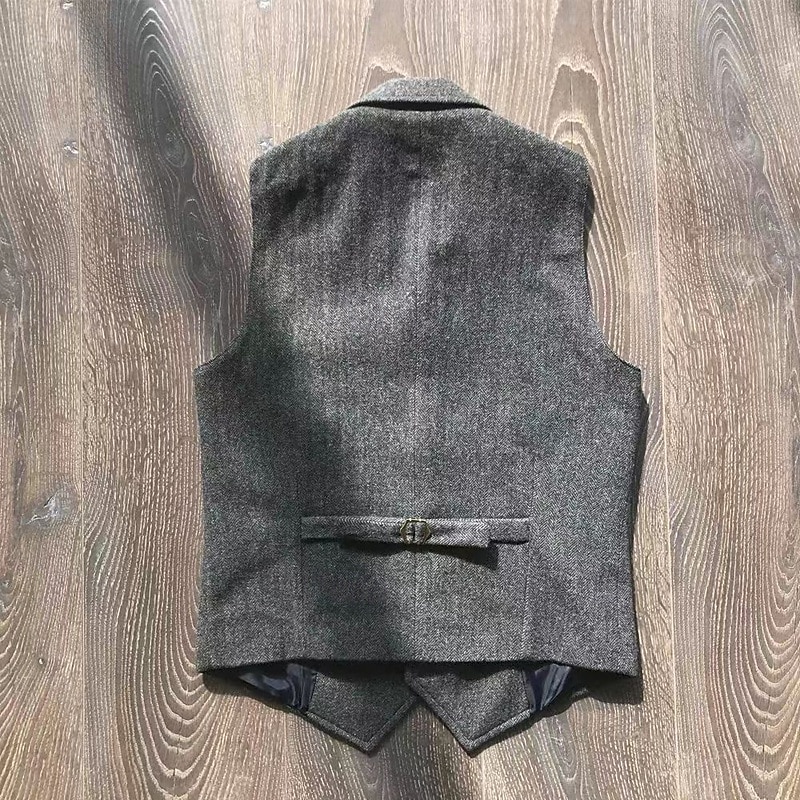 Men's Vest Waistcoat Gilet Vacation Party Business Fashion Casual Spring Fall Pocket Buttons Polyester Comfortable Plain Single Breasted One-button Lapel Regular Fit Khaki Dark Gray Vest4