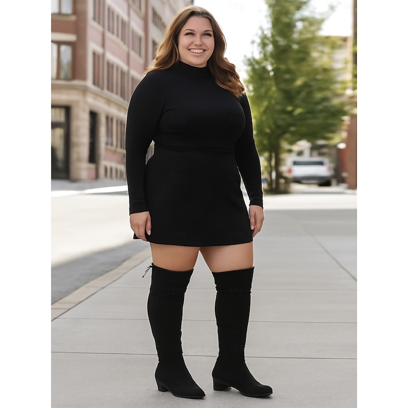 Women's Black Extra Wide Fit Over-the-Knee Boots, Stylish and Comfortable Boots for Plus-Size, Perfect for Casual Street Style & Fall/Winter Wear4