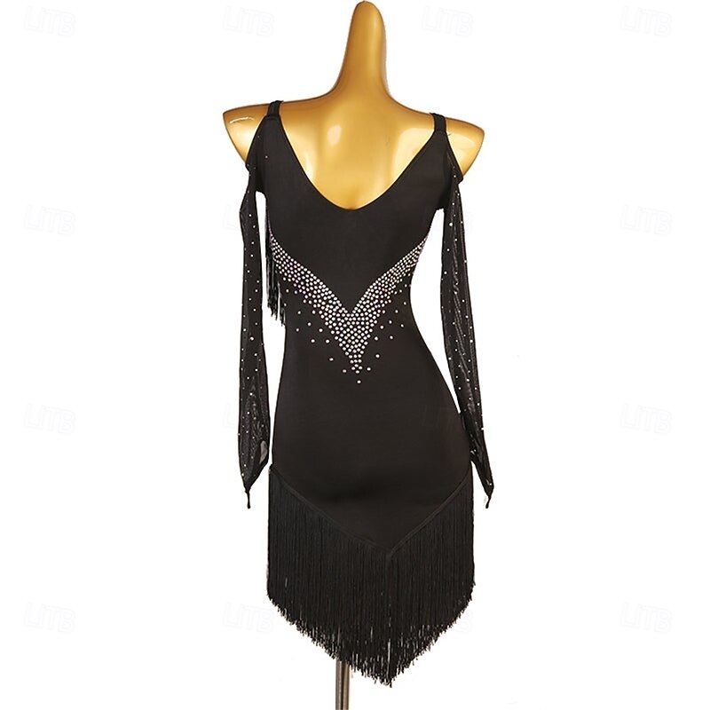 Women's Long Sleeve Tassel DanceWear Dance Dress Performance Wear3