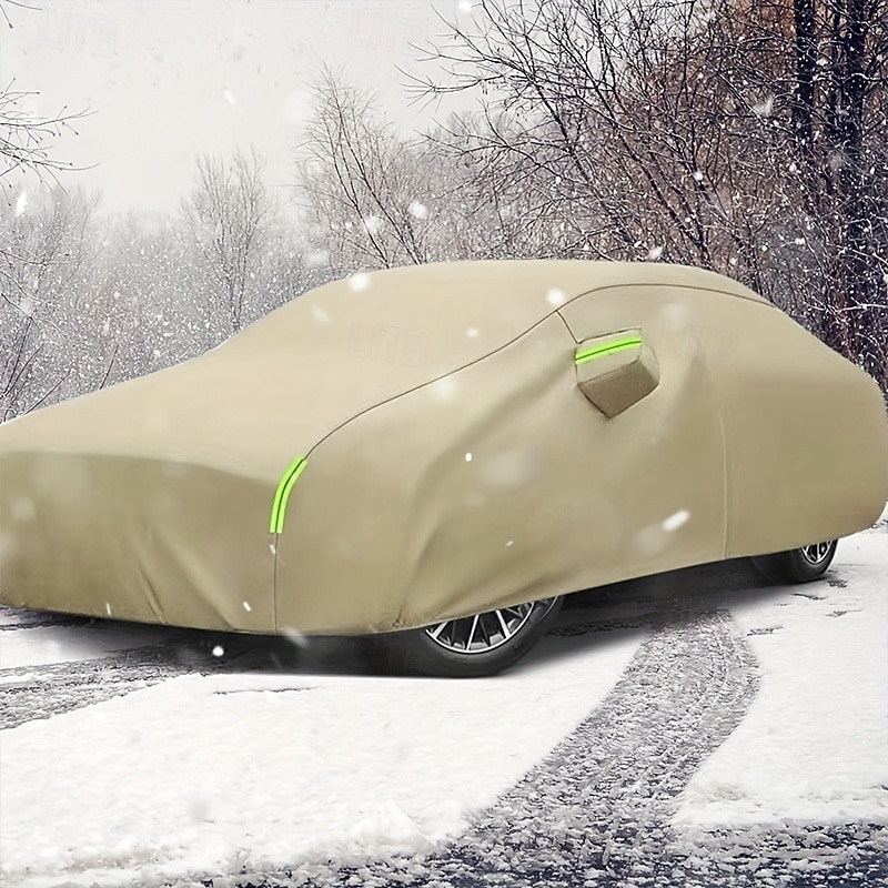 1Pcs Heavy Duty All-Weather Car Cover - Waterproof Windproof Sun & Dust Protection Fit for All Seasons with Reflective Stripes & Mirror Pockets4