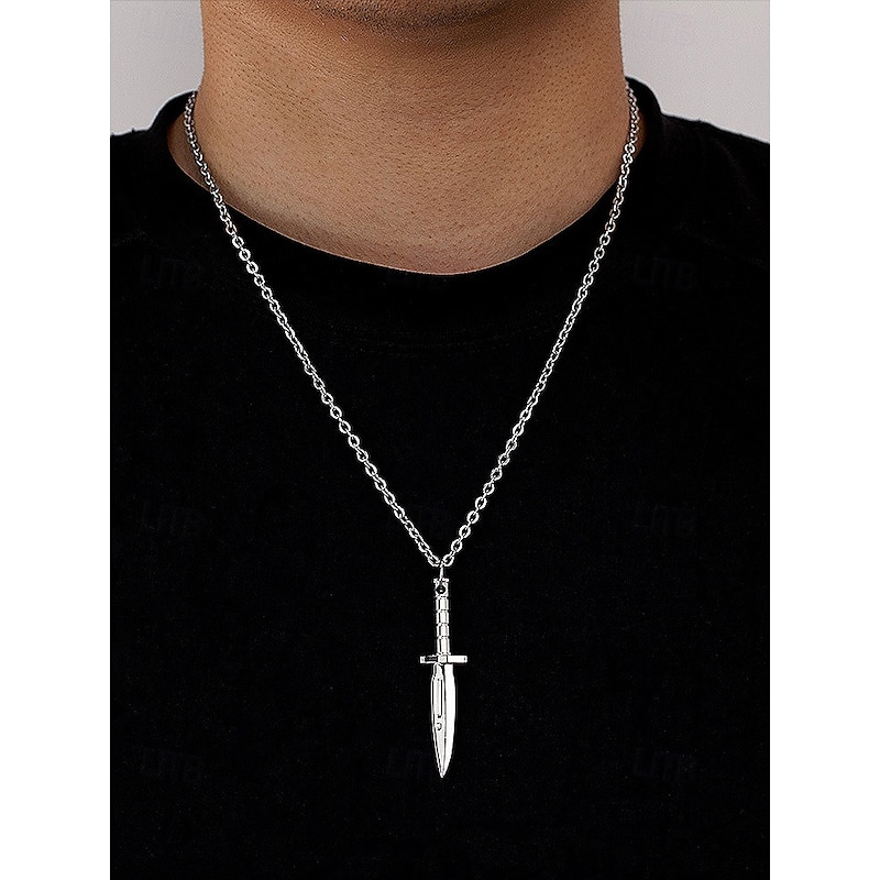 Men's Titanium Steel Dagger Pendant Necklace – Gothic Punk Knife Chain Jewelry for Halloween Party, Cosplay and Everyday Fashion4