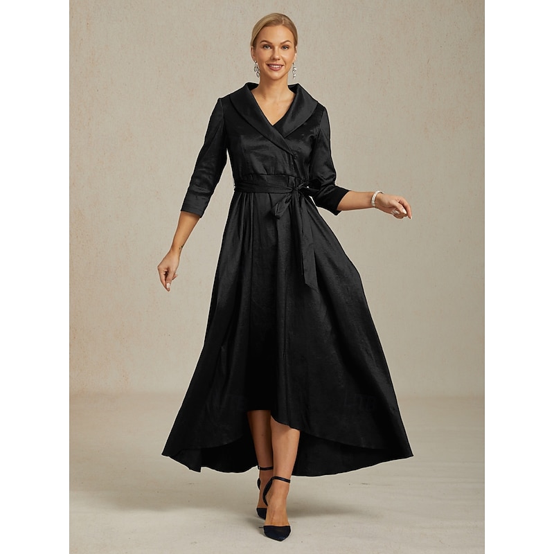 Women's Maxi long Dress Party Dress Elegant Vintage Regular Fit Solid Color 3/4 Length Sleeve V Neck Black Fall Winter2