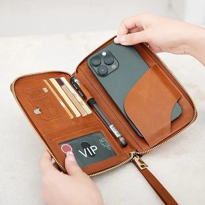 Multi Functional RFID Passport Wallet Leather Women Long Travel Document Holder Large Capacity Simple Stylish Multi Purpose Card Organizer Clutch Purse For Daily Use3