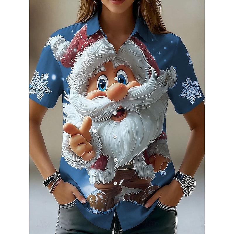 Christmas Women's Shirt Graphic Santa Claus Vintage Tropical Daily Sleeveless Short Sleeve Shirt Collar Regular Tops Daily Red Blue Purple Green Gray Summer Spring Winter
