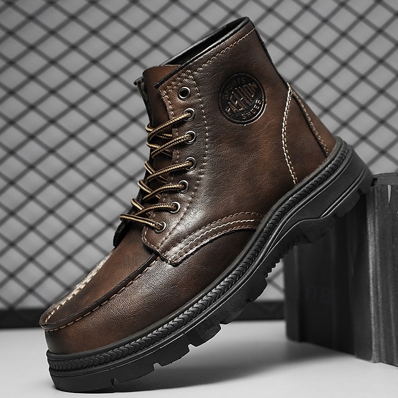 Men's High - Top PU Leather Fashion Boots | Durable Sole & Stylish Emblem Design for Daily Wear