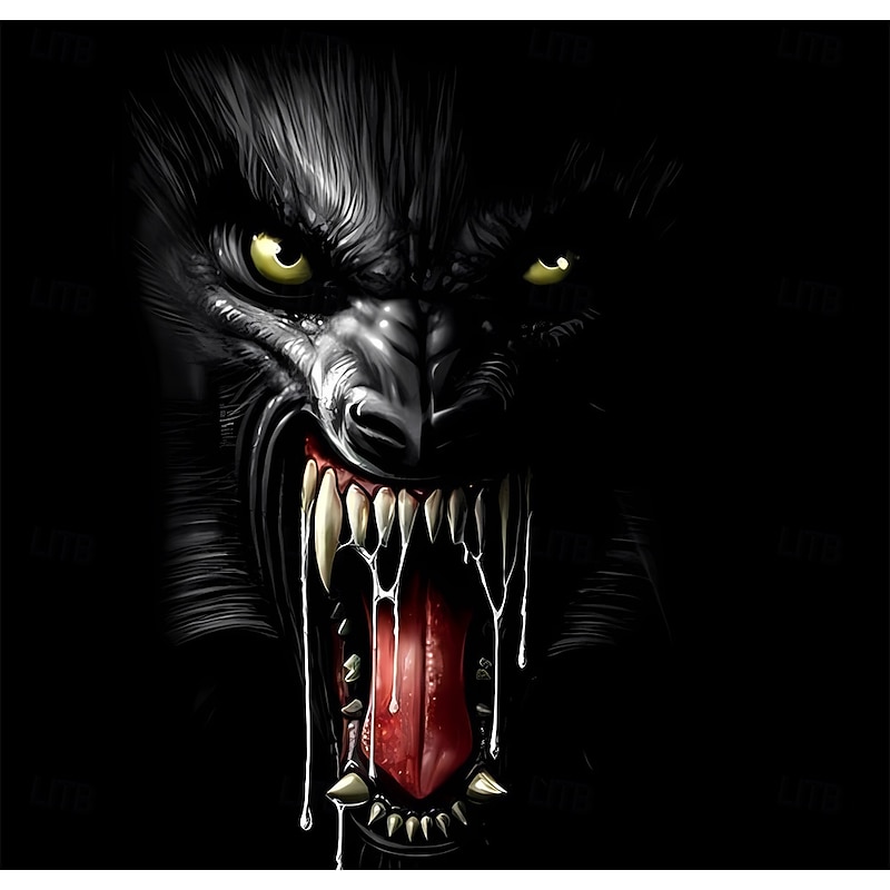 Halloween Men's 3D Werewolf T Shirt Long Sleeve T shirt 3D Print Crew Neck Shirt Fashion Exaggerated Street Casual Daily Blue Green Gray Summer Spring Fall Clothing Apparel S M L XL XXL XXXL4