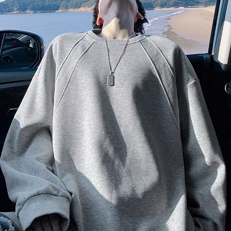 Men's Pullover Sweatshirt Lounge Top Waffle Long Sleeve Top Athleisure Solid Colored Gym Outdoor Running Sportswear Activewear Black Gray2