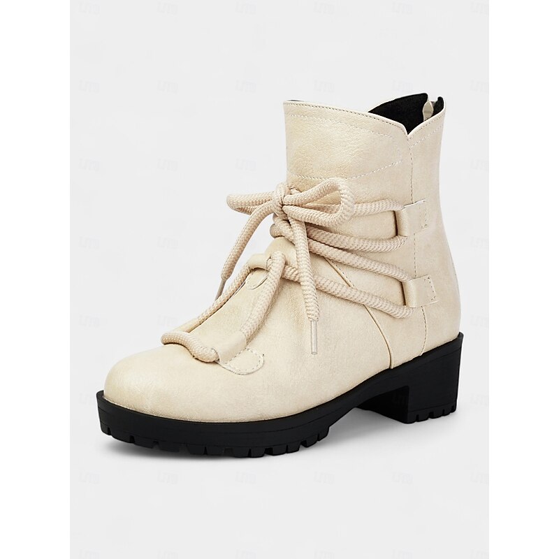 Women's Brown Faux Leather Combat Ankle Boots with Chunky Heel – Casual Outdoor & Streetwear Style2