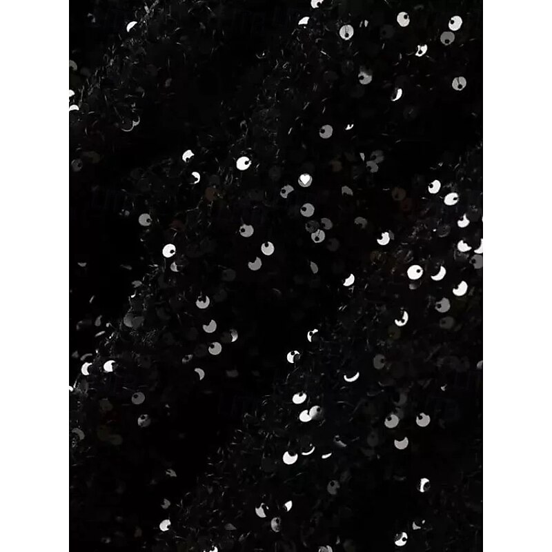 Black Tie A-Line Evening Gown Elegant Formal Dress Formal Wedding Floor Length Long Sleeve V Neck Pocket Sequined with Glitter 20253