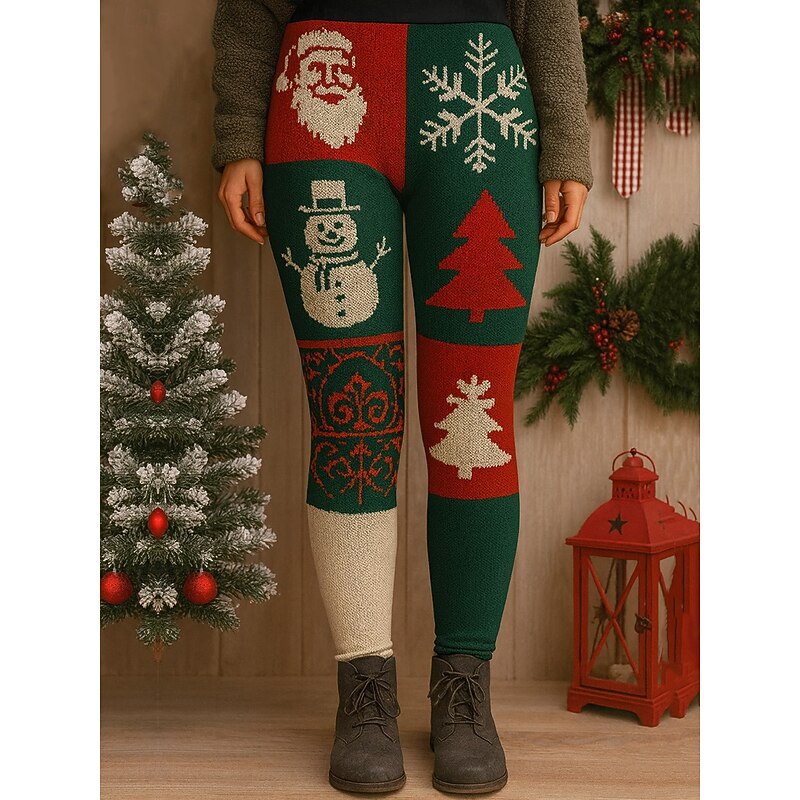 Women's Leggings Vacation Vintage Ethnic Style Full Length High WaistPantsUgly Christmas Graphic Santa Claus Christmas 3D Print Novelty Quick Dry Breathability Soft Stretchy Formal Outdoor Vacation2