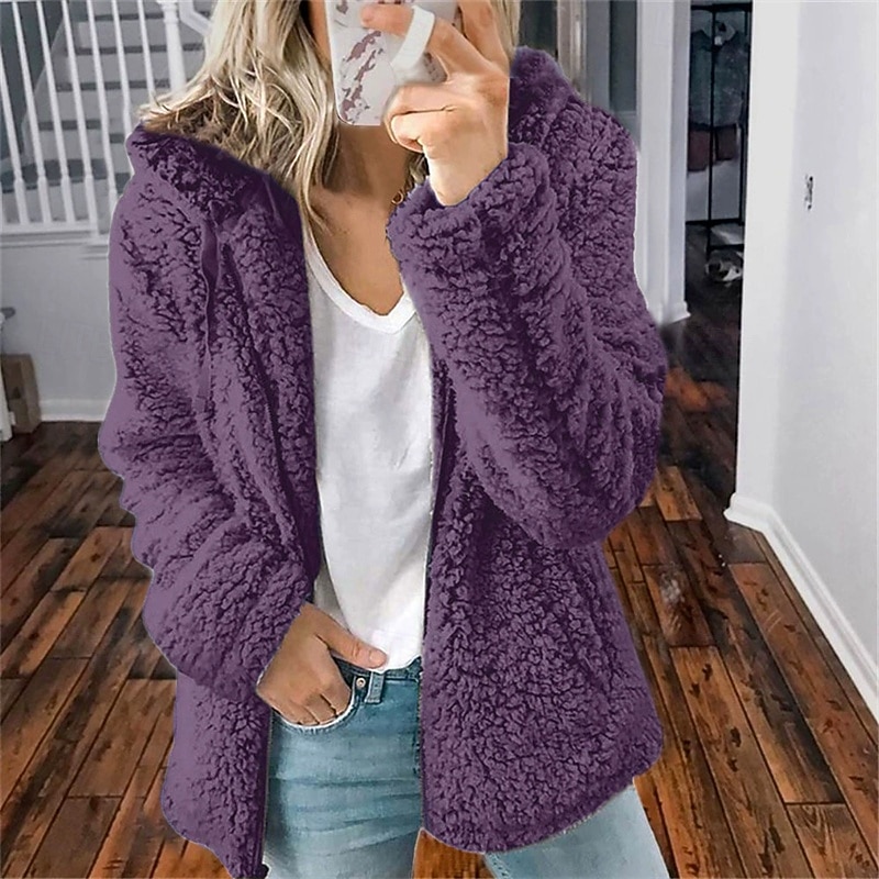 Women's Winter Coat Casual Jacket Comfortable Breathable Zipper Pocket Casual Plain Vacation Street Casual Daily Wear Zipper Regular Hooded Regular Fit Long Sleeve Outerwear Black Pink Red Spring Fall4