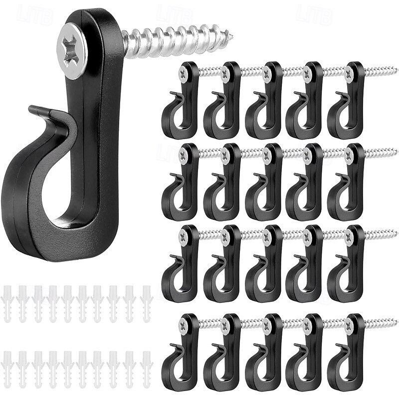 20pcs Plastic Light Safety Hook Set - Versatile Hanging Solution for Indoor and Outdoor Use, Includes 20 Hooks, 20 Screws, 20 Tubes, Outdoor Wall Hooks for Halloween, Christmas Parties, Hanging Plants