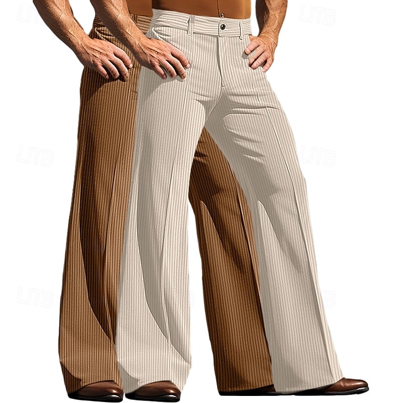 Men's Trousers Dress Pants Corduroy Pants Bell Bottom Flared Pants Pocket Plain Comfort Full Length Outdoor Business Daily Fashion Chic & Modern Brown+Green White+Green Micro-elastic3