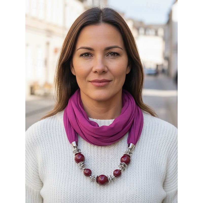 Women's Multicolor Warm Scarf Necklace - Lightweight Beaded Pendant Infinity Scarf, Elegant and Fashionable Accessory for Party and Casual Wear4