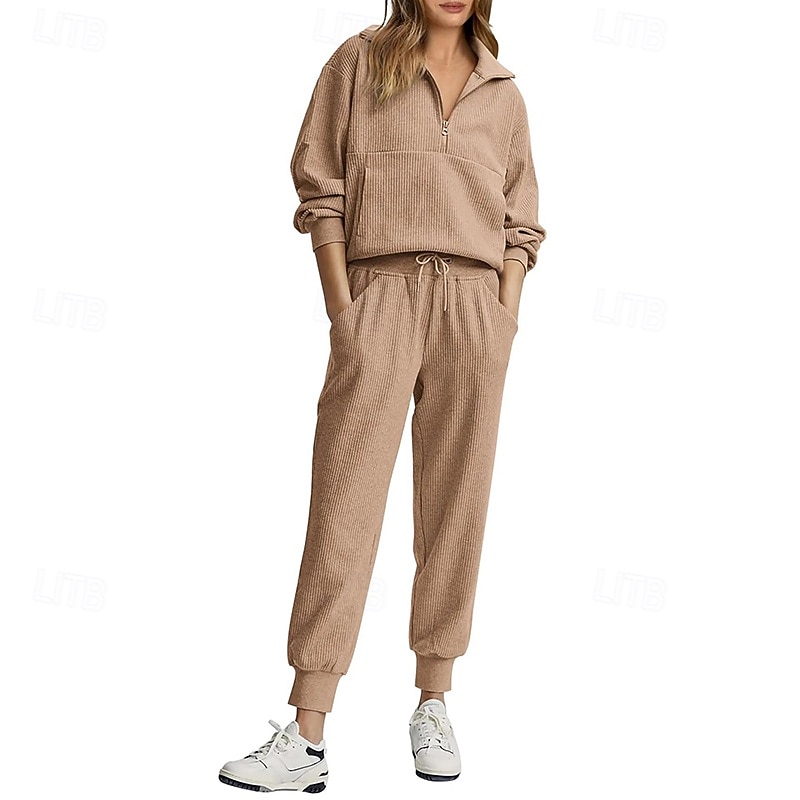 Women's Pullover Sweatsuit Sets 2 Piece Tracksuit Lounge Outfits  with Pocket Solid Colored Clothing Suit Fall Black Pink Gym Running Fitness Breathable Long Sleeve Sport Activewear Micro-elastic4