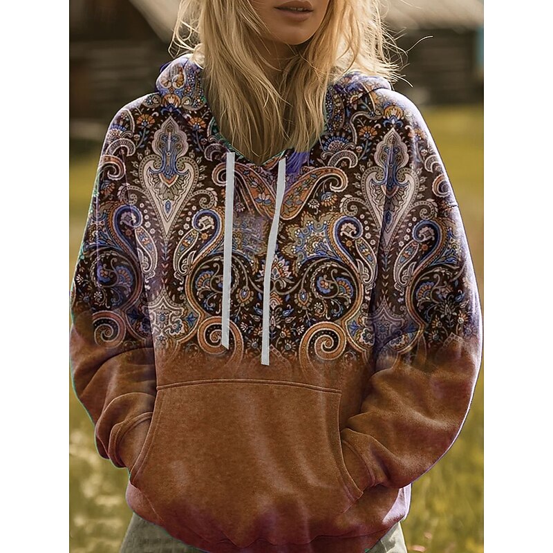 Women's 3D Print Vintage Boho Hoodie Patchwork Hoodie Sweatshirt Floral Pullover Sweatshirt Paisley Tribal Casual Long Sleeve Hooded Party Evening Wear Street Dailywear Spring Fall Winter3