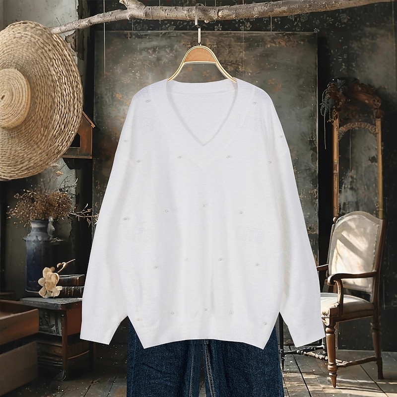 Women's Sweater Pullover Sweatshirt Fuzzy Cozy T Shirt Plain Ribbed Knitted Casual Long Sleeve V Neck Tops Daily Going out Weekend Lace Pink Oversized2