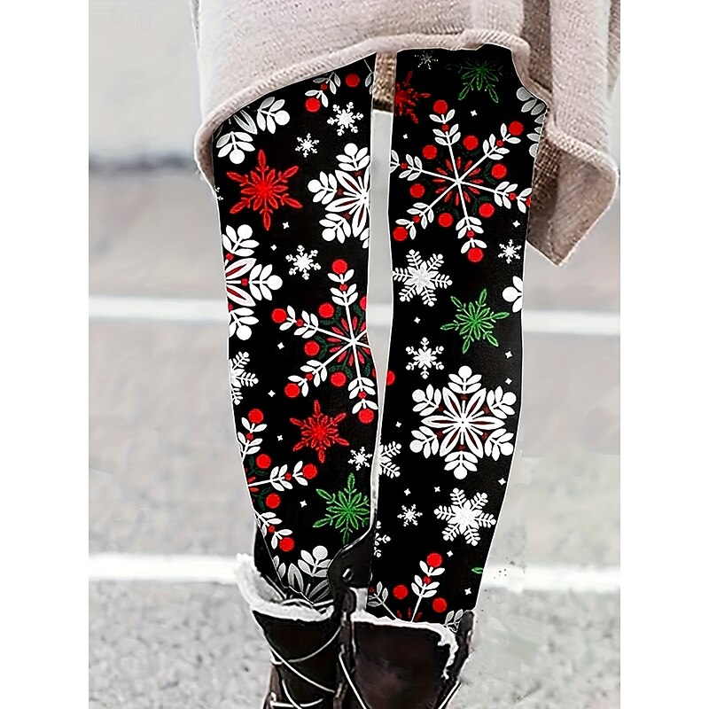 Women's Leggings Vacation Vintage Fashion Full Length High WaistPantsUgly Christmas Graphic Snowflake Christmas Printing Soft Breathable Stretchy Vacation Street Causal Black Fall Winter Slim Fit3