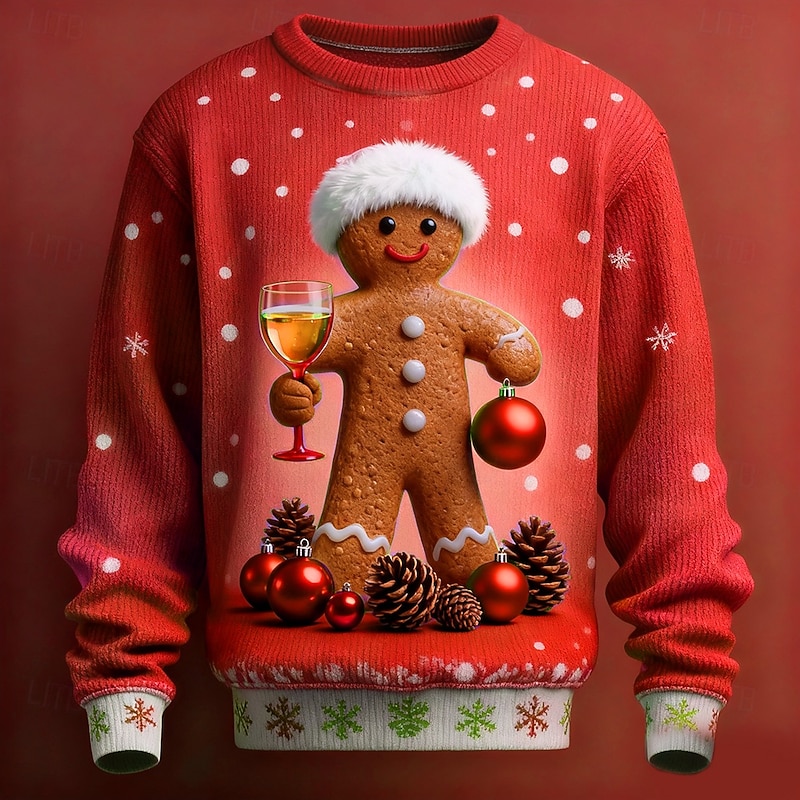 Christmas Men's 3D Print 3D Cartoon Snowflake Ugly Christmas Sweater Pullover Sweater Jumper Knitwear Crewneck Casual Vacation Daily Festival Novelty Keep Warm Long Sleeve Spring Fall Winter Red Blue3