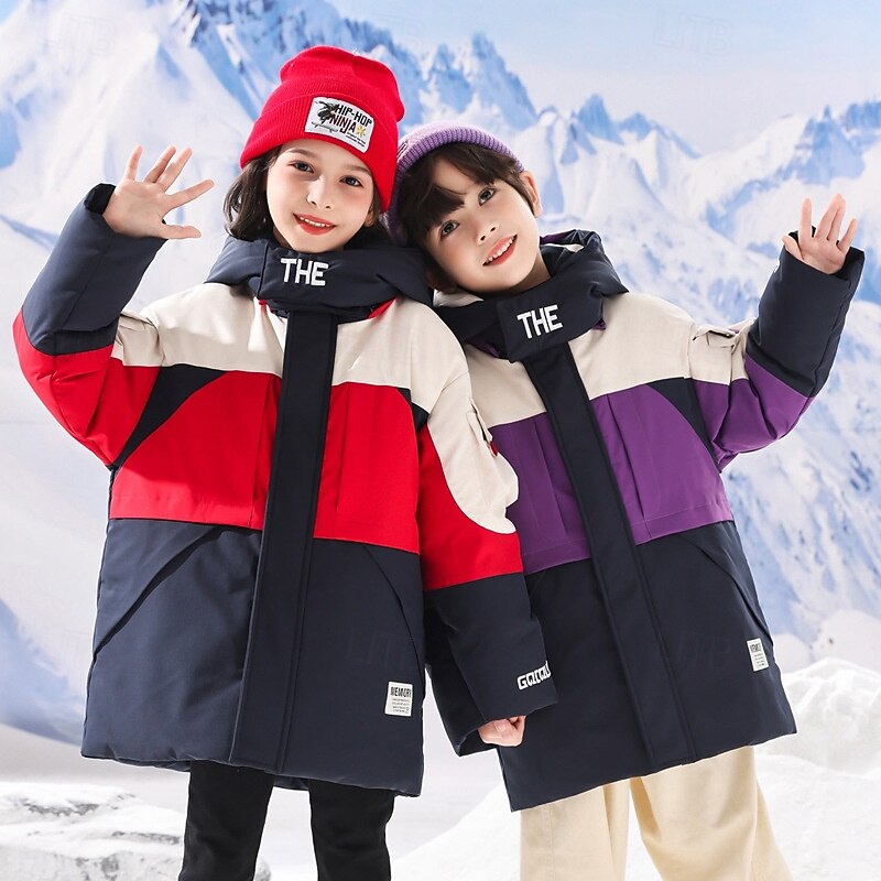 Kids Unisex Down Jacket Outdoor Jacket Puffer Jacket Outerwear Color Block Long Sleeve Keep Warm Windproof Coat Outdoor Daily Basic Red Purple Green Fall Winter 4 years+4