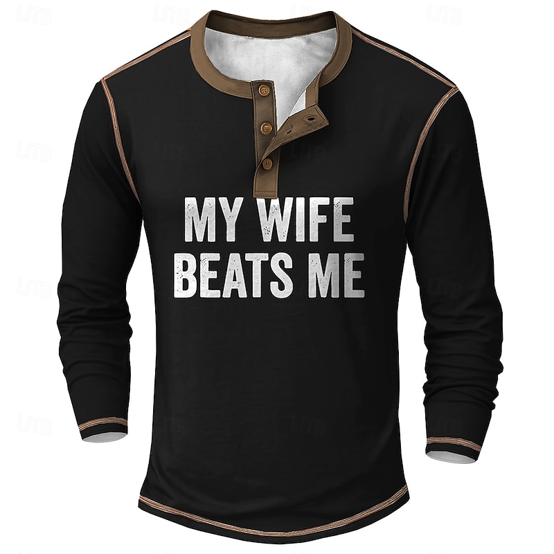 Men's Funny Slang Henley Shirt Tee Long Sleeve Vintage Fashion Designer Outdoor Casual Daily Spring &  Fall All Seasons Army Green Black Red Navy Blue Henley Henley T-Shirt4