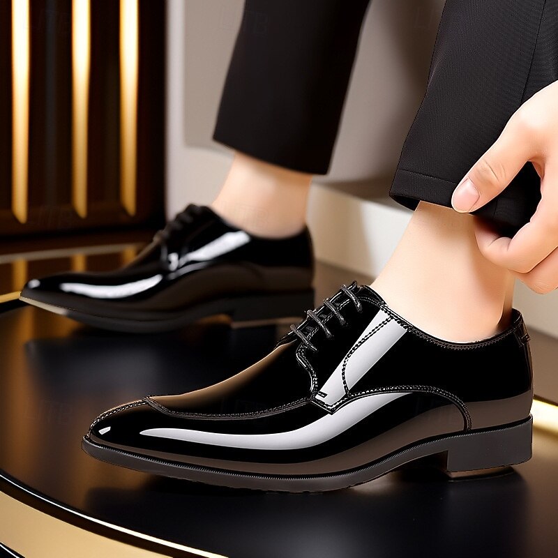 Men's Dark Brown Glossy Lace-Up Oxford Shoes Elegant Business Dress Footwear for Office, Banquets and Formal Occasions4