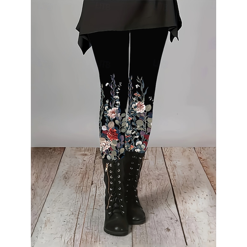 Women's Slacks Leggings Cozy Leggings Vacation Vintage Streetwear Full Length Natural Floral Graphic Flower Elastic Waist Print Comfy Outdoor Comfortable High Elasticity Outdoor Vacation Streetwear